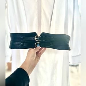 BCBG Structured Dual-Buckle Leather Belt